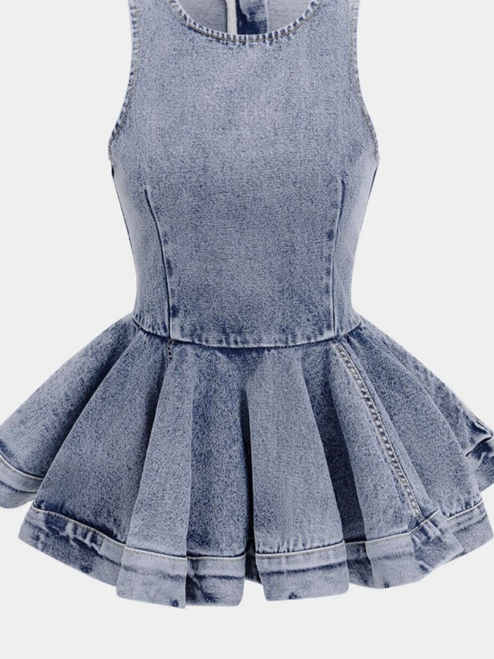 NWT Micas Denim peplum Top Round Neck XS